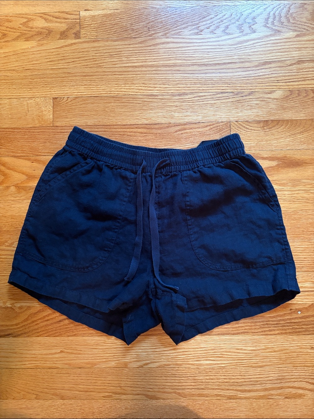 Quince Navy Elastic-Waist Linen-Blend Athletic Shorts